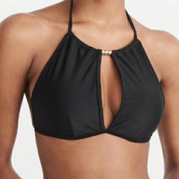 Abercrombie & Fitch Other - A&F Halter Bikini Top Black Tassels Gold Accents